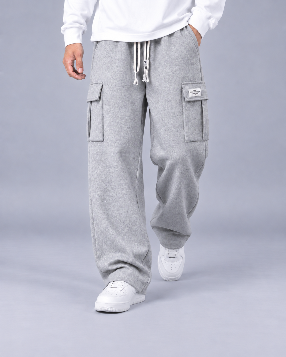 Men's Cotton Cargo Trousers | Wide-Leg Pants Joggers with Drawstrings