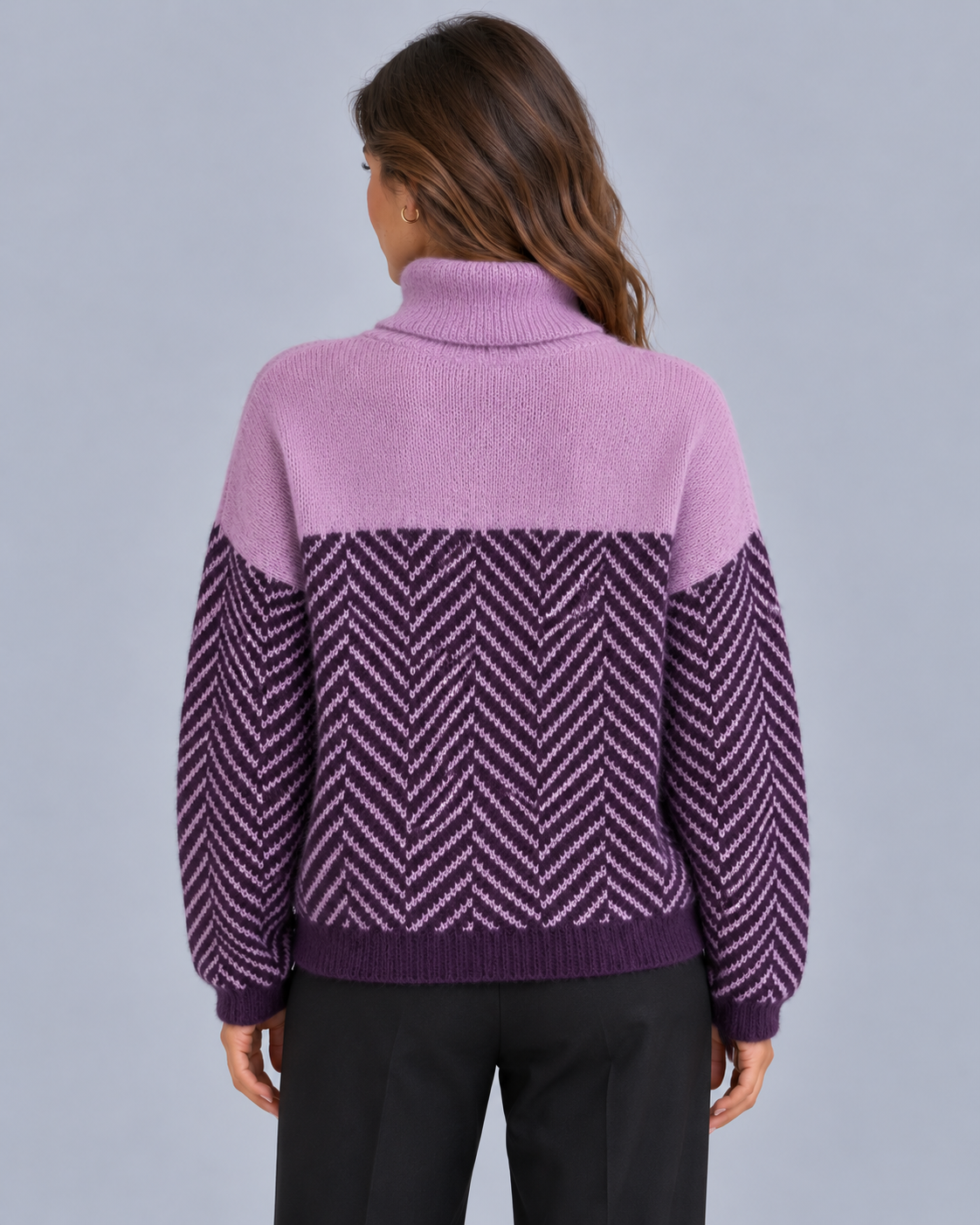 Women's Herringbone Knit Turtleneck Jumper | Oversized Sweater Fit