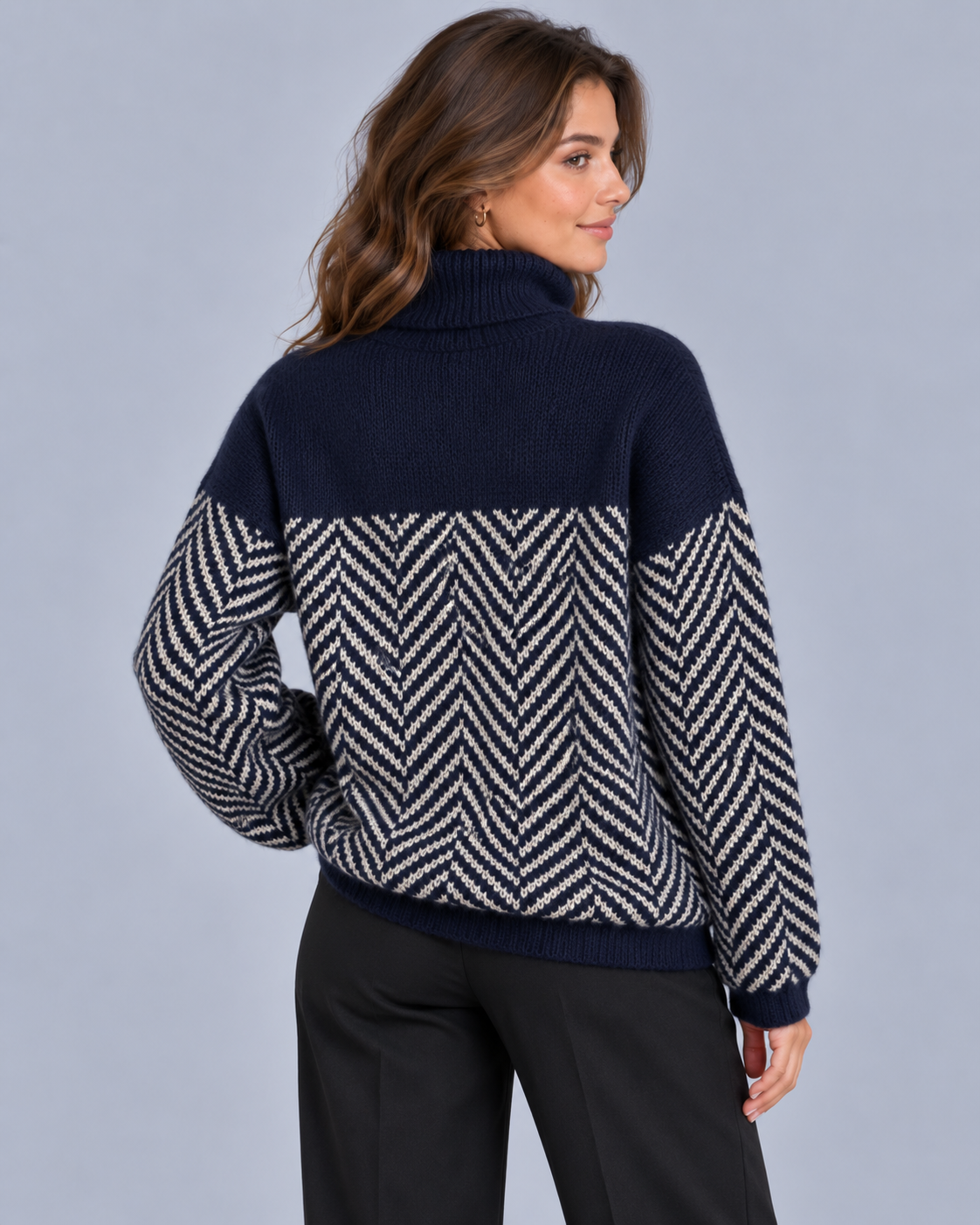 Women's Herringbone Knit Turtleneck Jumper | Oversized Sweater Fit