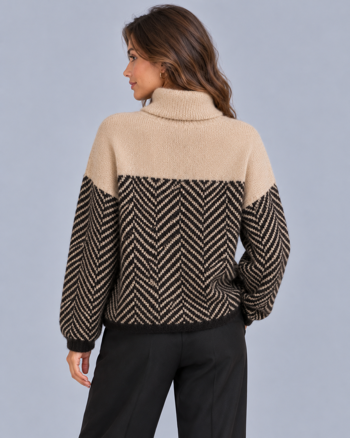 Women's Herringbone Knit Turtleneck Jumper | Oversized Sweater Fit