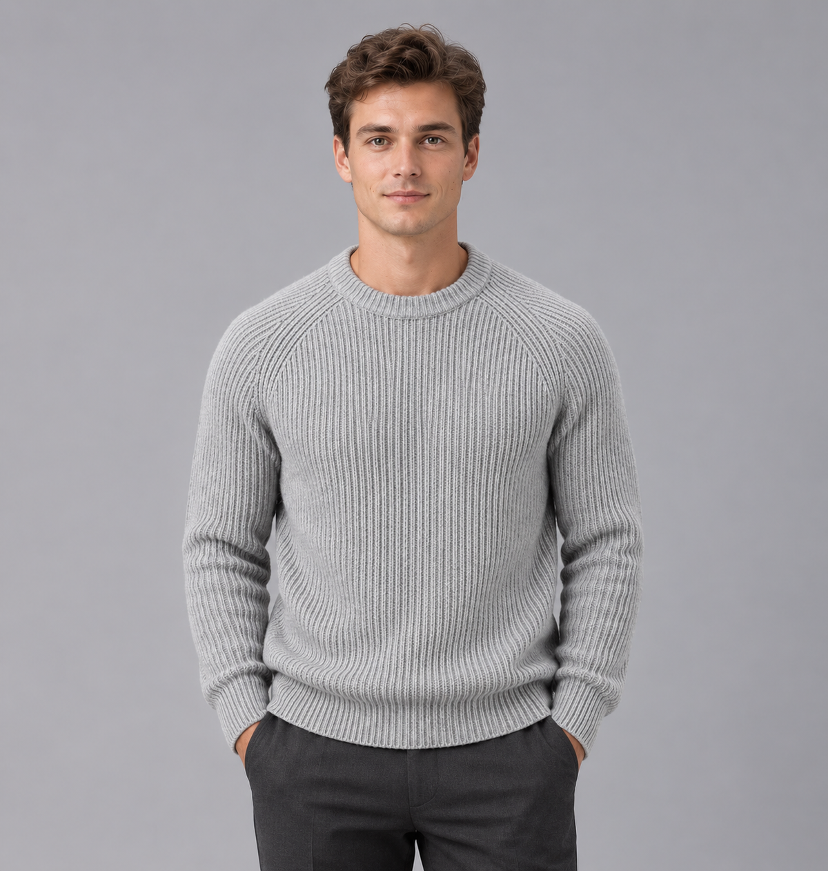 Men's Heavyweight Ribbed Knit Sweater | Round Neck Jumper