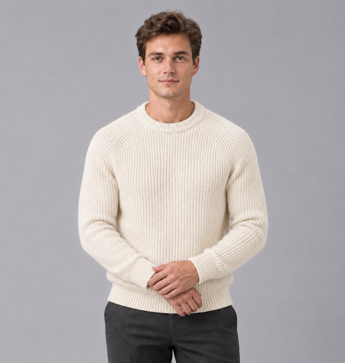 Men's Heavyweight Ribbed Knit Sweater | Round Neck Jumper
