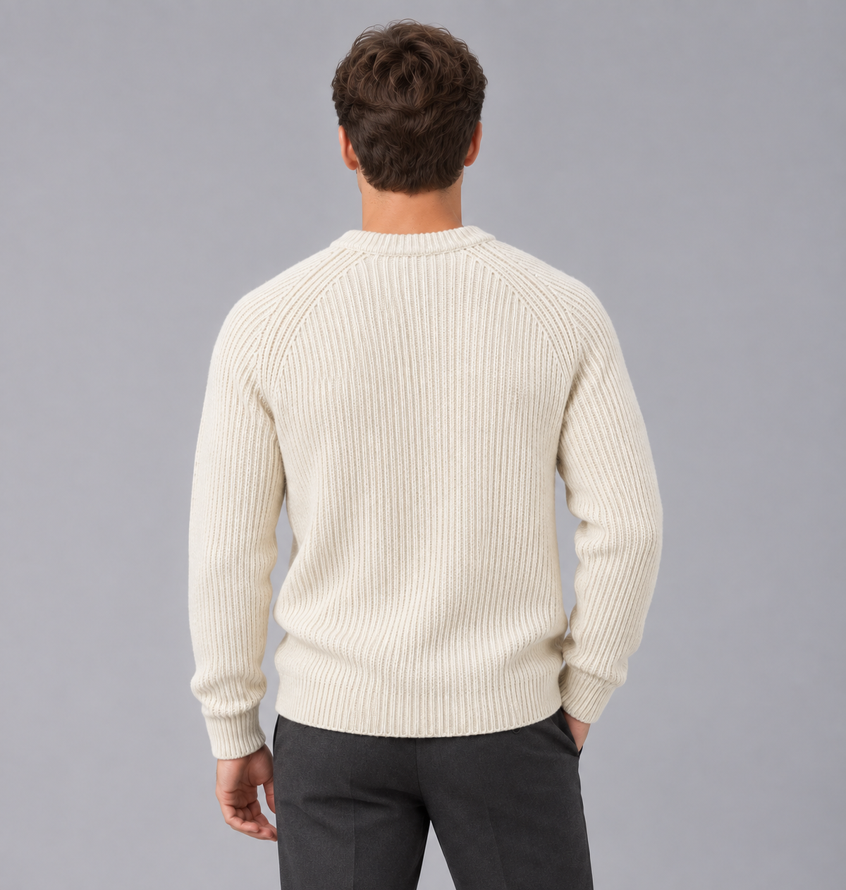 Men's Heavyweight Ribbed Knit Sweater | Round Neck Jumper