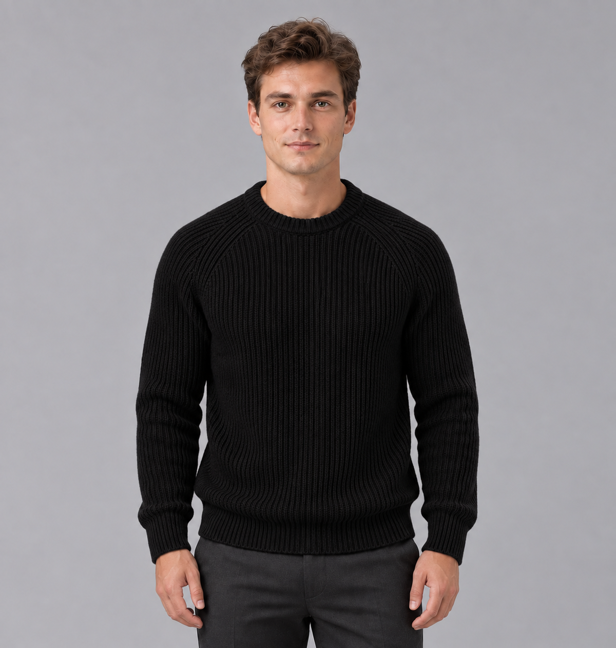 Men's Heavyweight Ribbed Knit Sweater | Round Neck Jumper