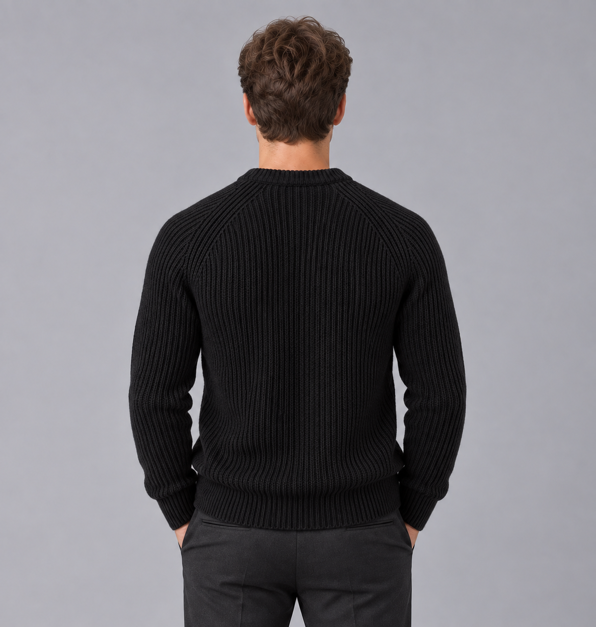 Men's Heavyweight Ribbed Knit Sweater | Round Neck Jumper