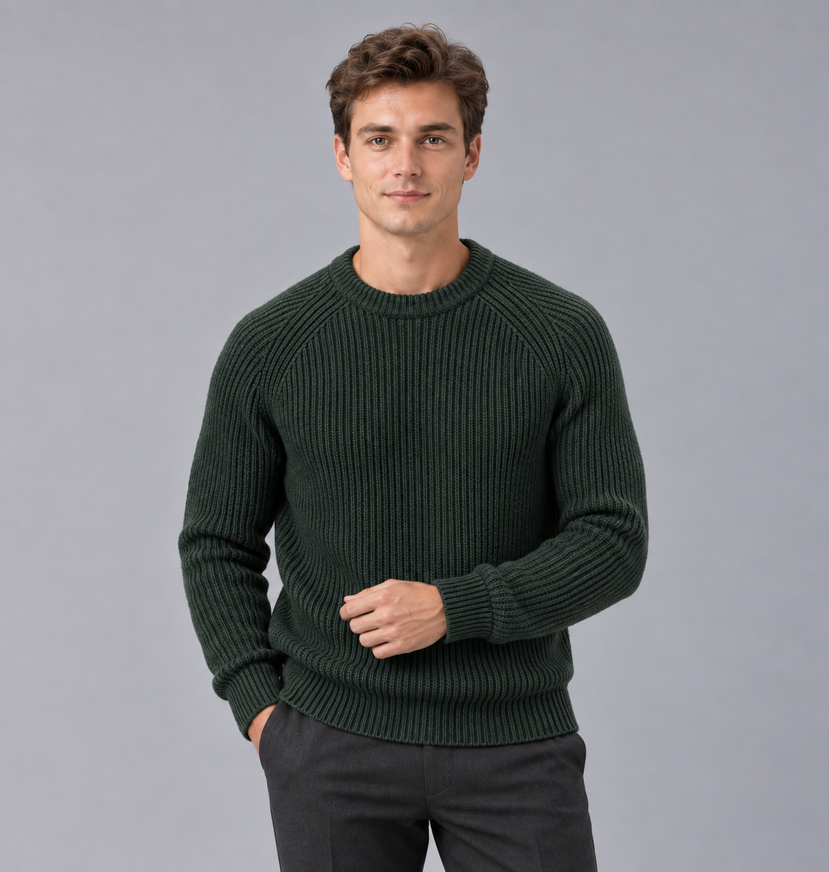 Men's Heavyweight Ribbed Knit Sweater | Round Neck Jumper