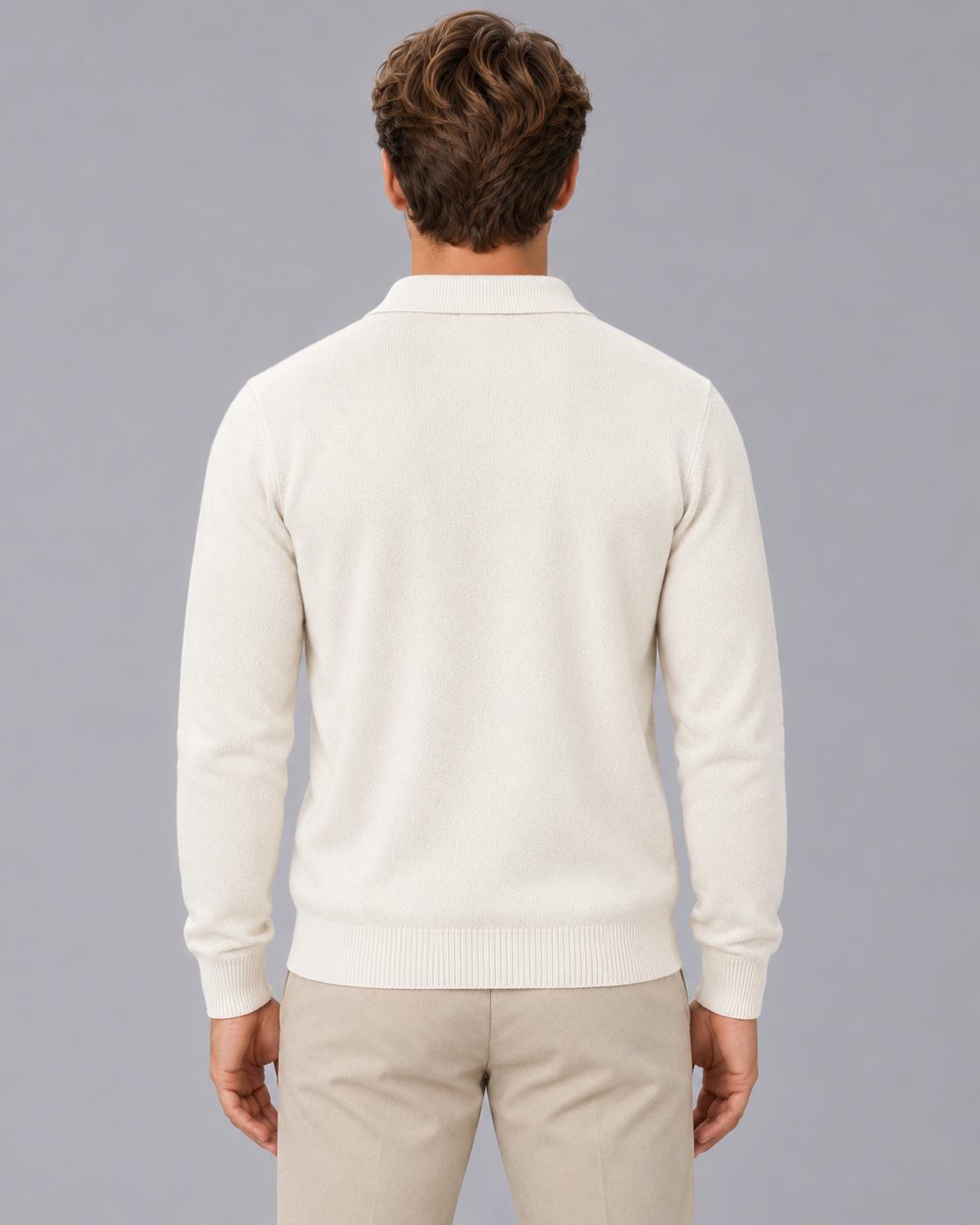 Men's Fine Knit Polo Sweater with Soft Open Johnny Collar