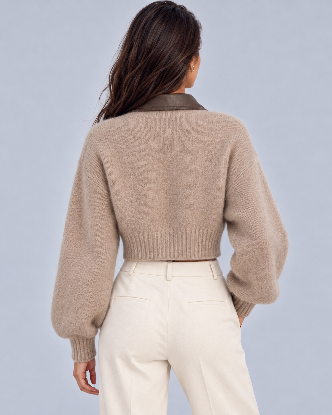 Women's Fuzzy Knit Cropped Cardigan | Zip-Up Layering Sweater