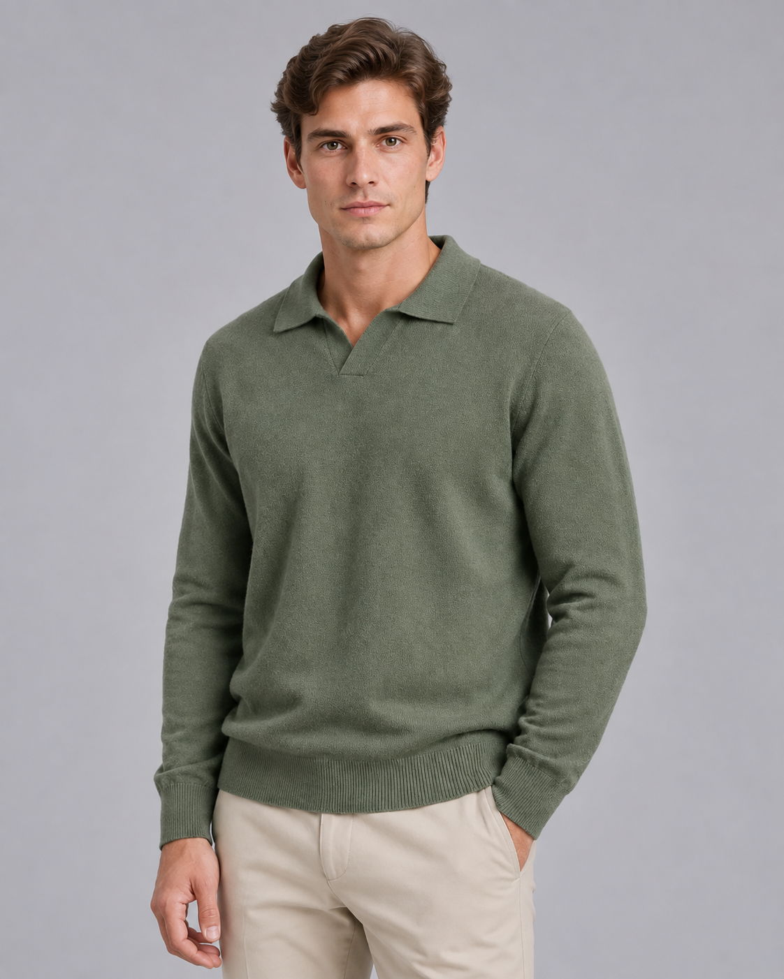 Men's Open-Collar Knitted Polo
