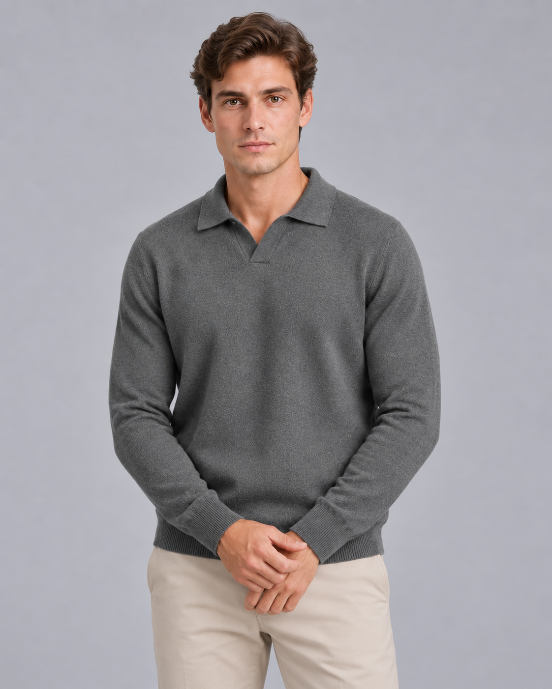Men's Open-Collar Knitted Polo
