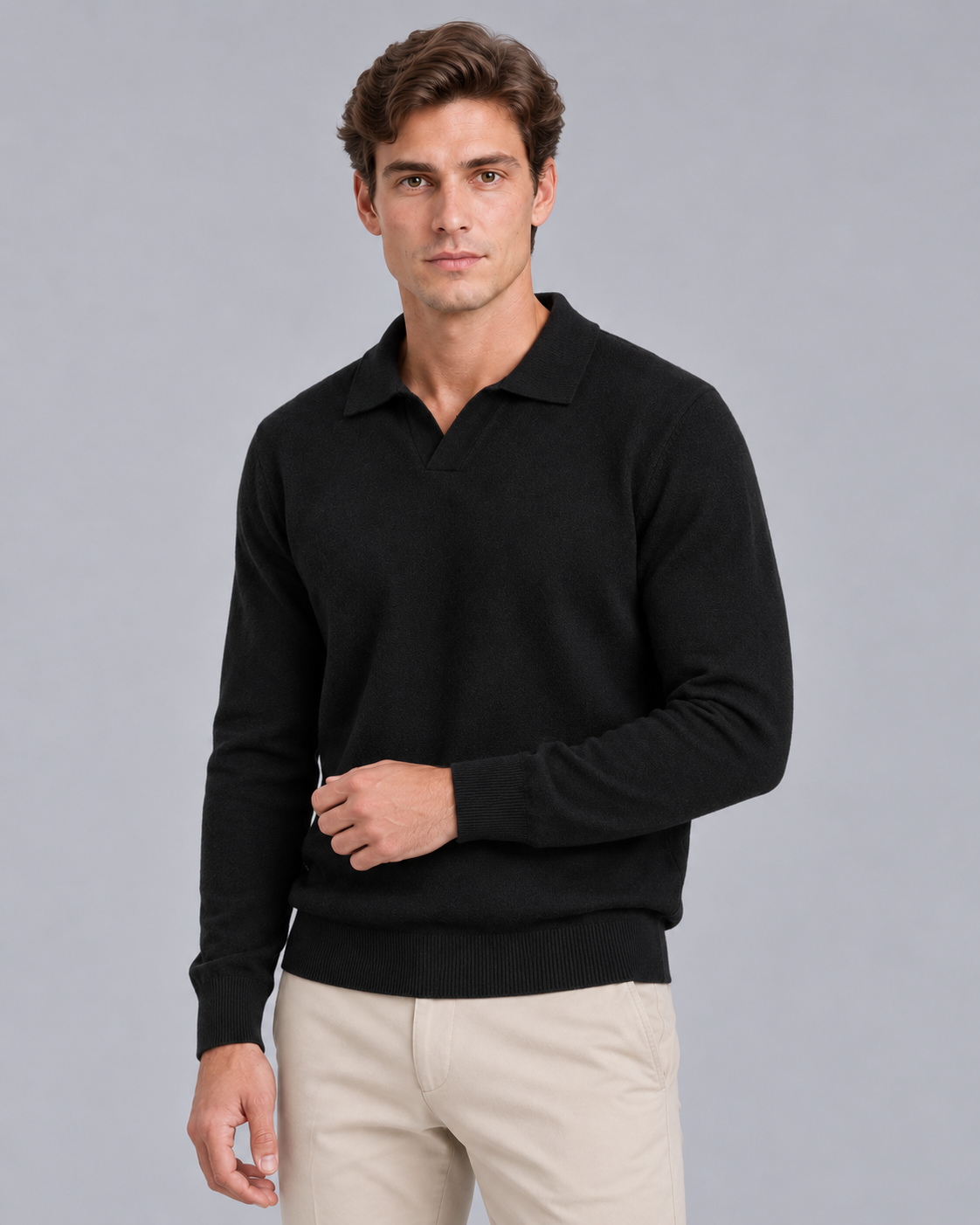 Men's Open-Collar Knitted Polo