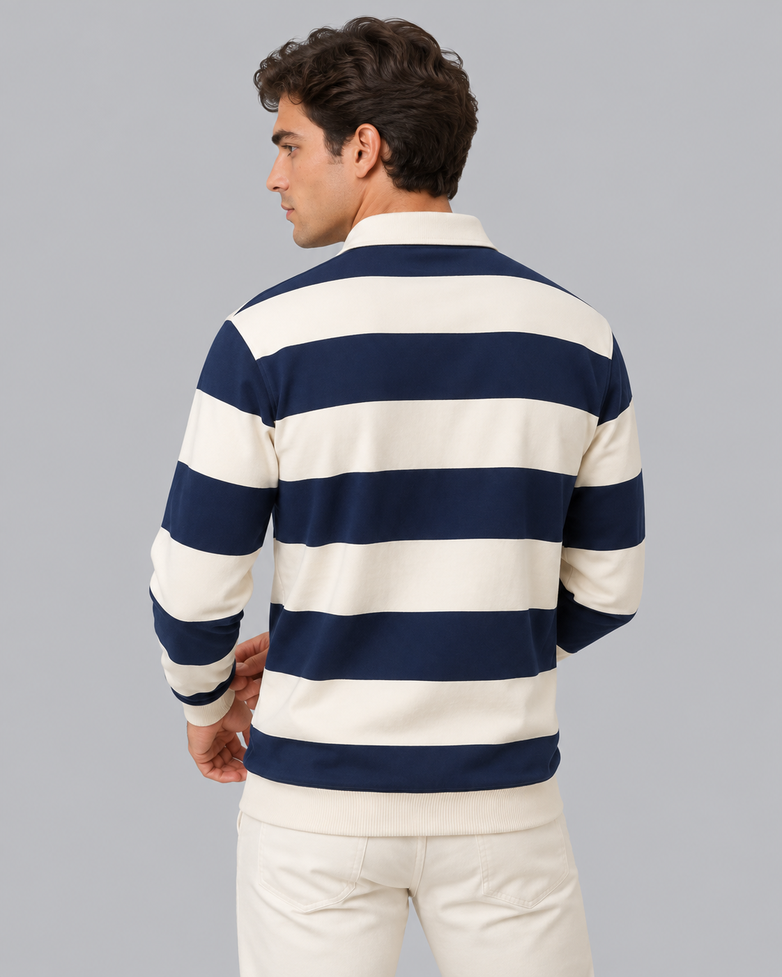 Men's Striped Rugby Polo | Long Sleeve Regular Fit