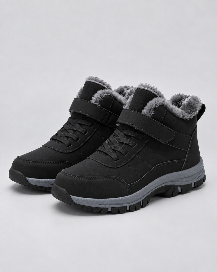 Men's Rugged Leather Winter Ankle Boots | Warm Plush Lined Lace-Up Shoes