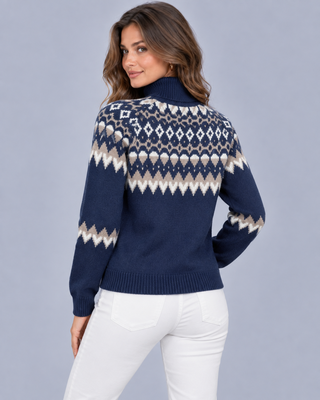 Women's Cozy Knit Fair Isle Turtleneck Jumper | Long Sleeve Pullover Sweater