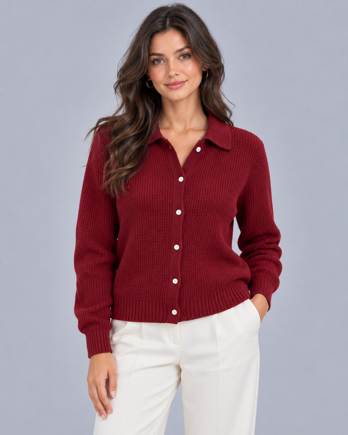 Women's Soft Ribbed Knit Jumper | Long Sleeve Sweater with Button-Up