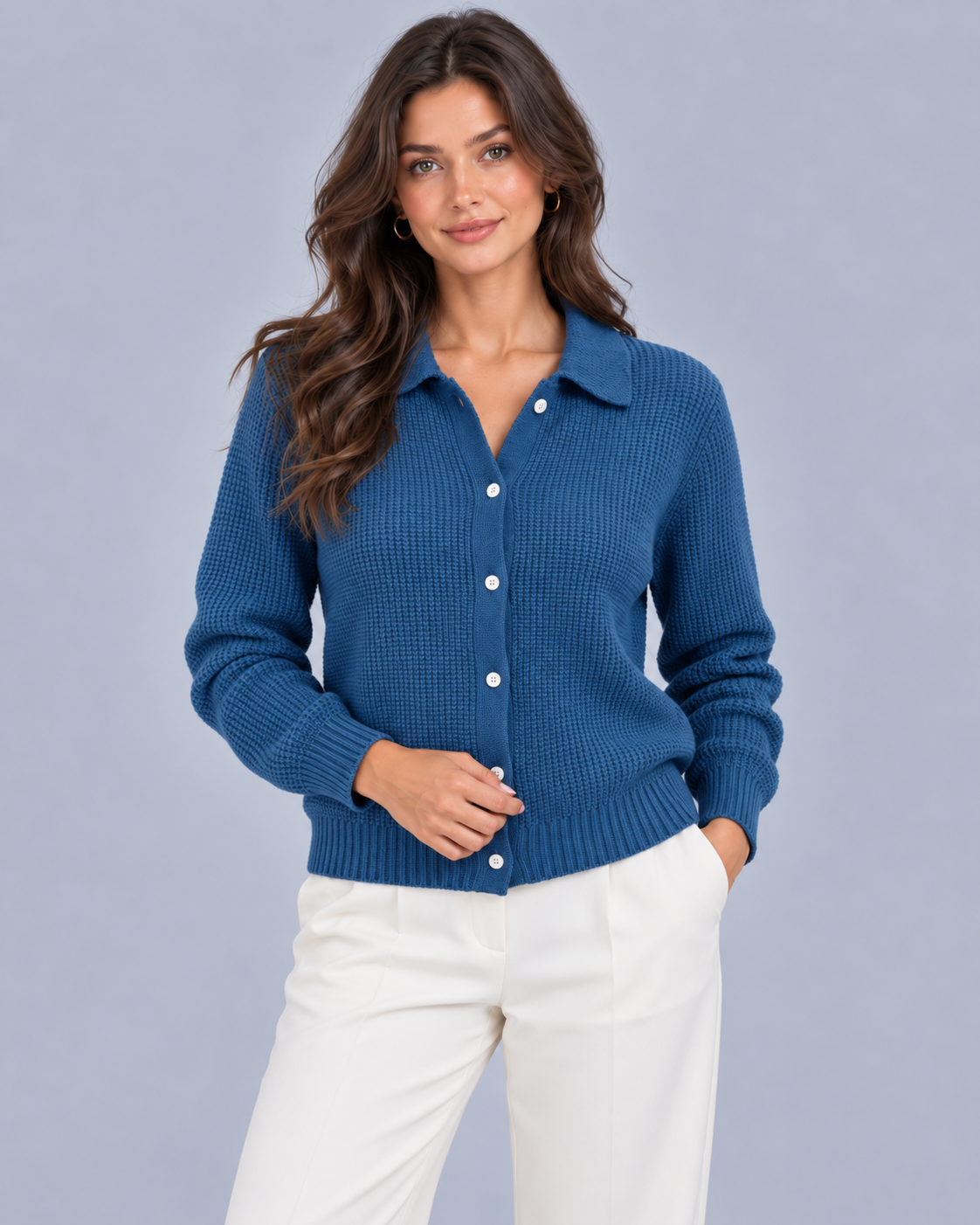 Women's Soft Ribbed Knit Jumper | Long Sleeve Sweater with Button-Up