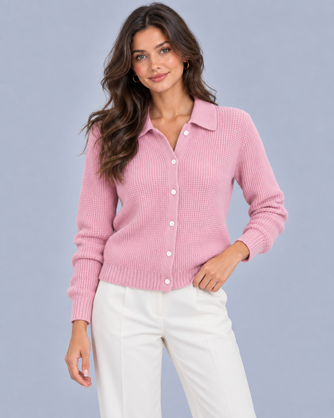 Women's Soft Ribbed Knit Jumper | Long Sleeve Sweater with Button-Up
