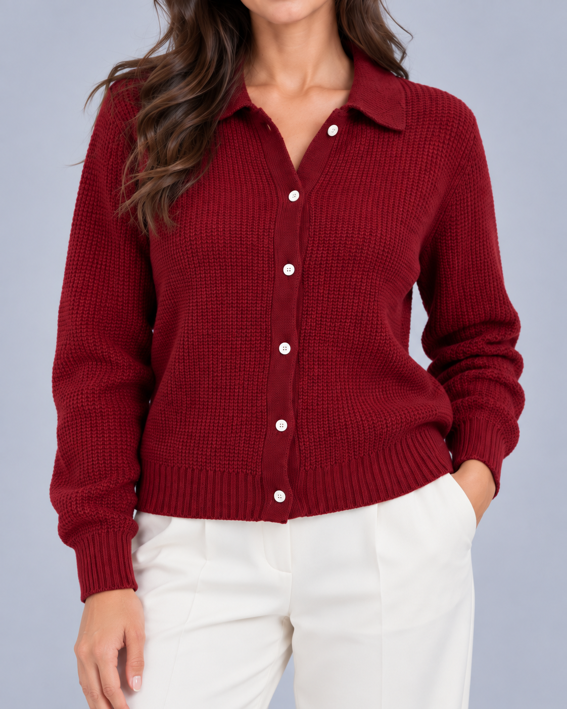 Women's Soft Ribbed Knit Jumper | Long Sleeve Sweater with Button-Up