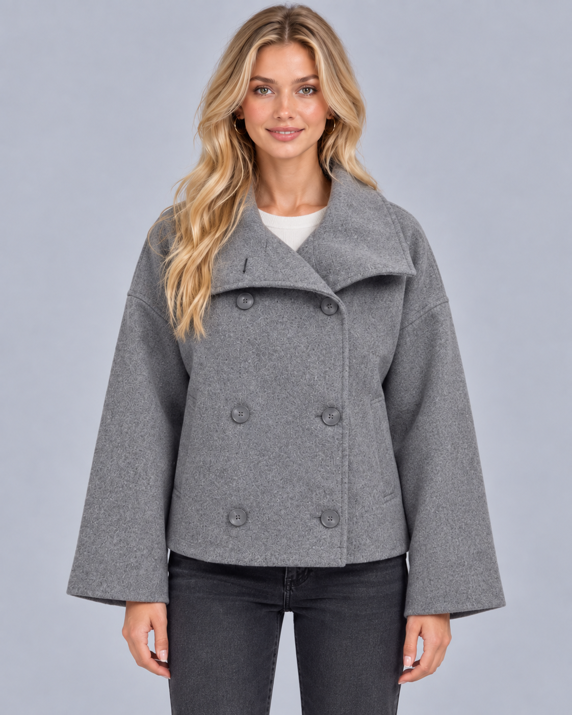 Women's Wool Wrap Jacket | Oversized Collar Short Coat