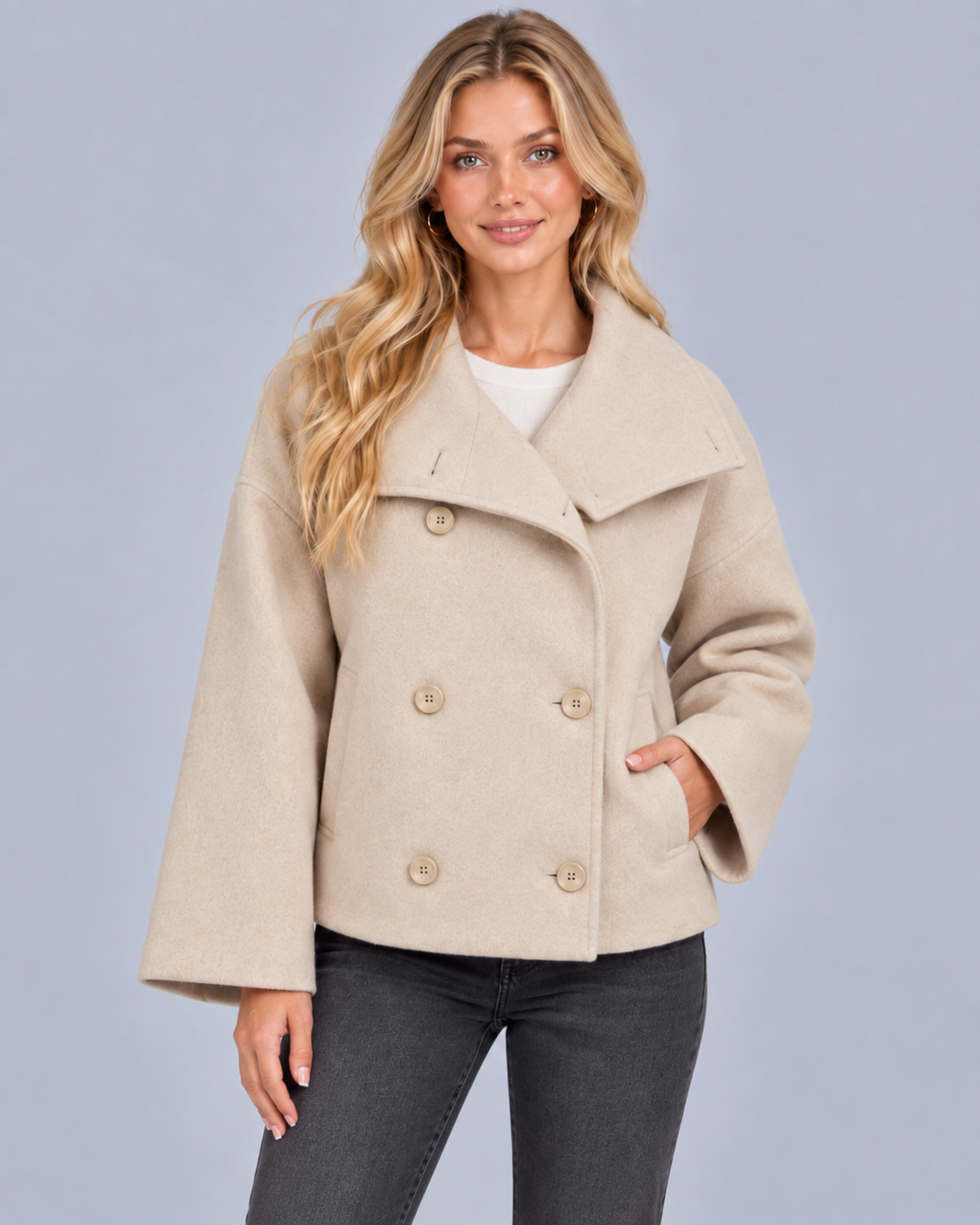 Women's Wool Wrap Jacket | Oversized Collar Short Coat