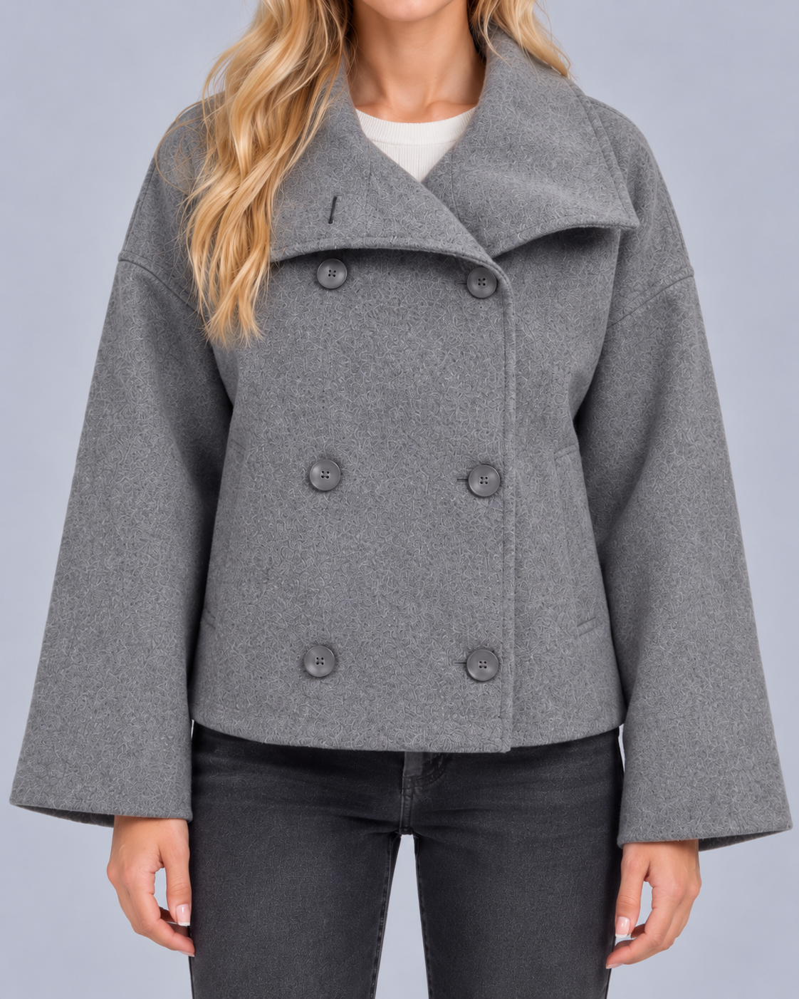 Women's Wool Wrap Jacket | Oversized Collar Short Coat