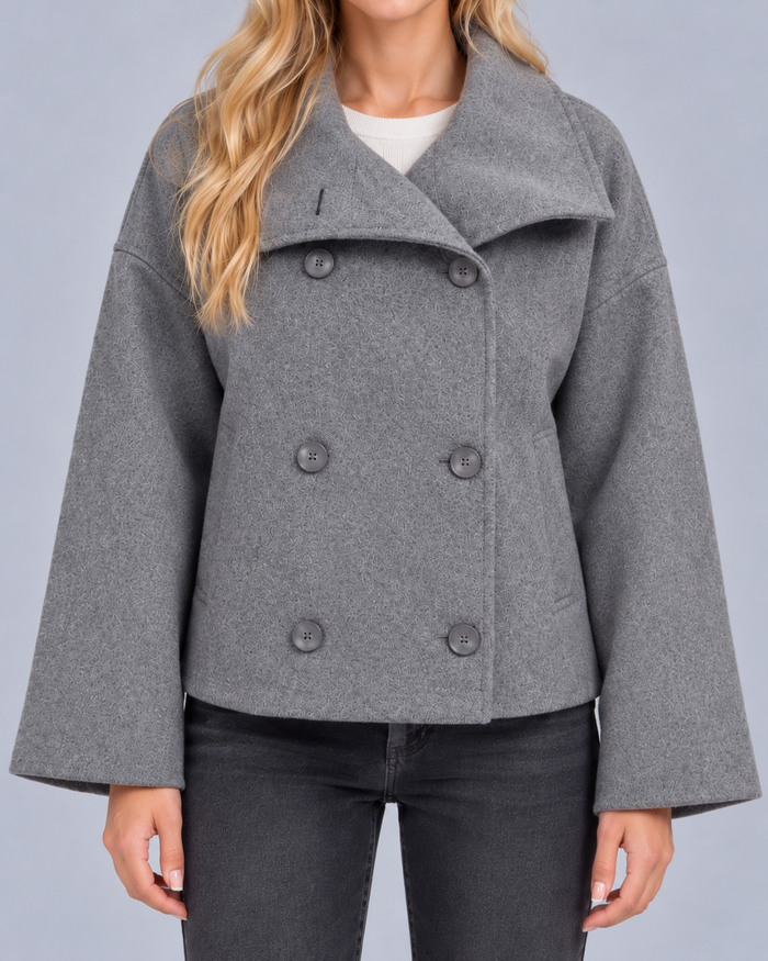 Women's Wool Wrap Jacket | Oversized Collar Short Coat