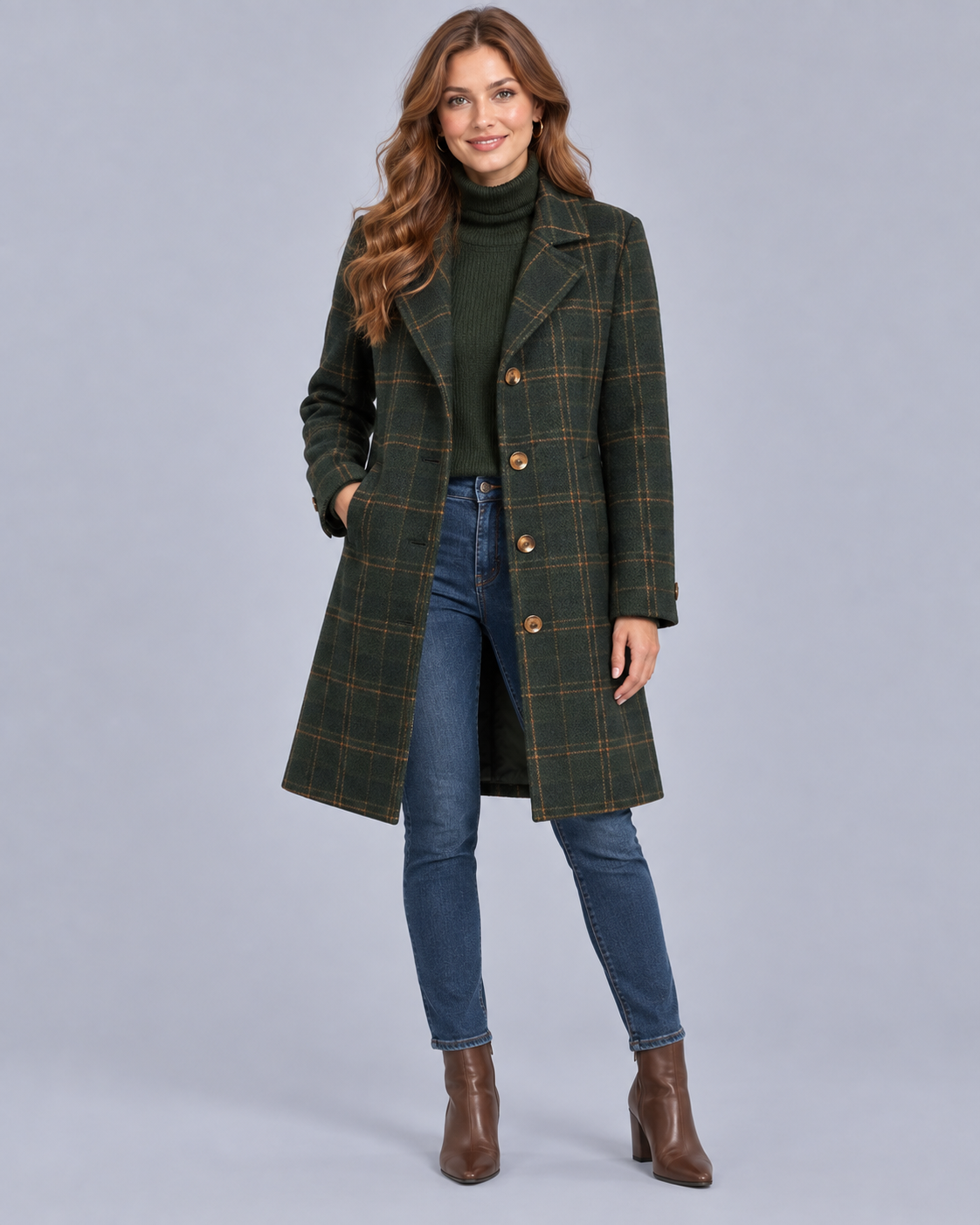 Women's Retro Lapel Plaid Tweed Coat | Mid-Thigh Fitted Jacket