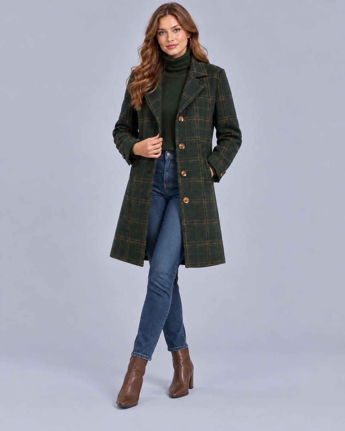 Women's Retro Lapel Plaid Tweed Coat | Mid-Thigh Fitted Jacket