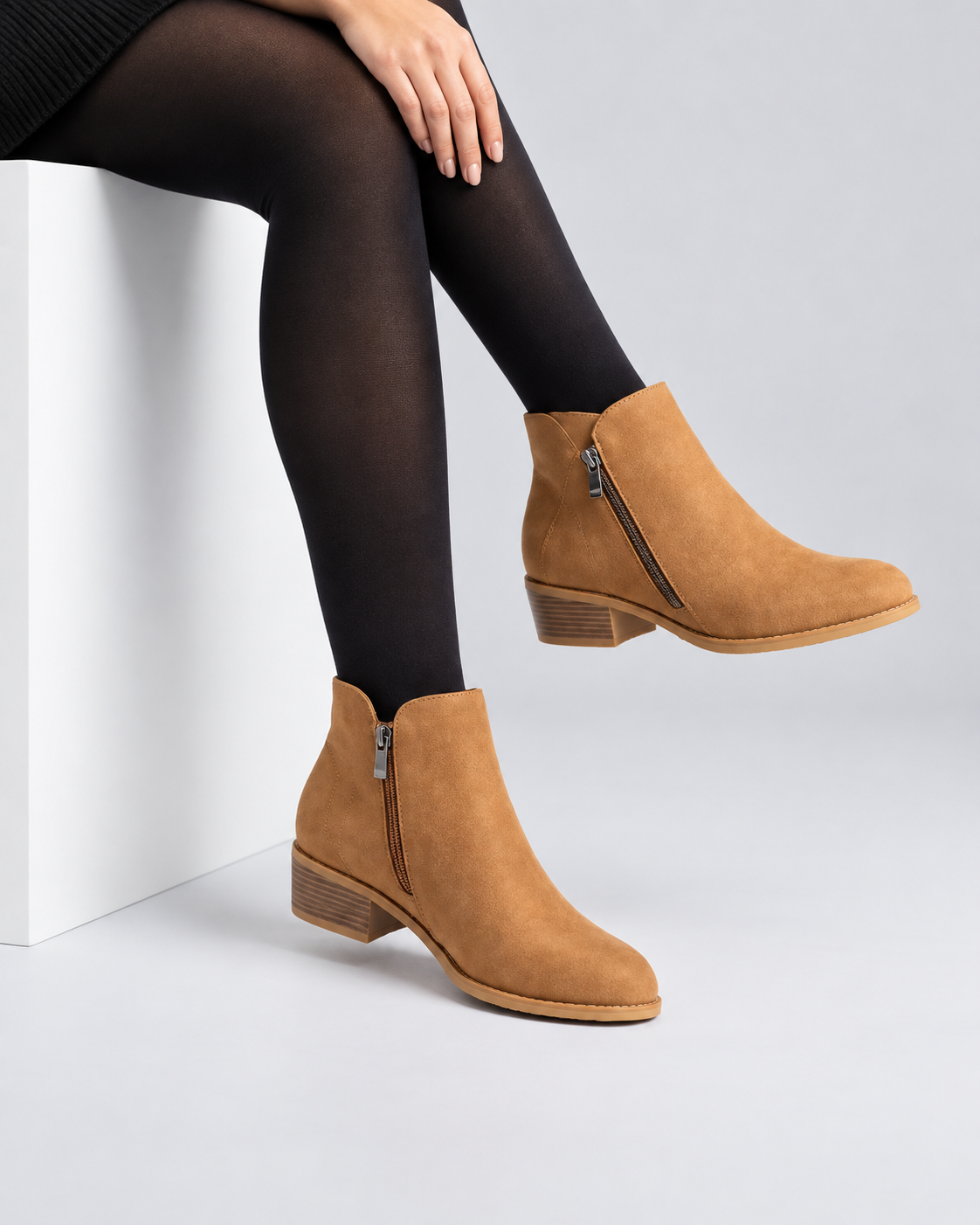 Women's Structured Leather Ankle Boots with Low Block Heel