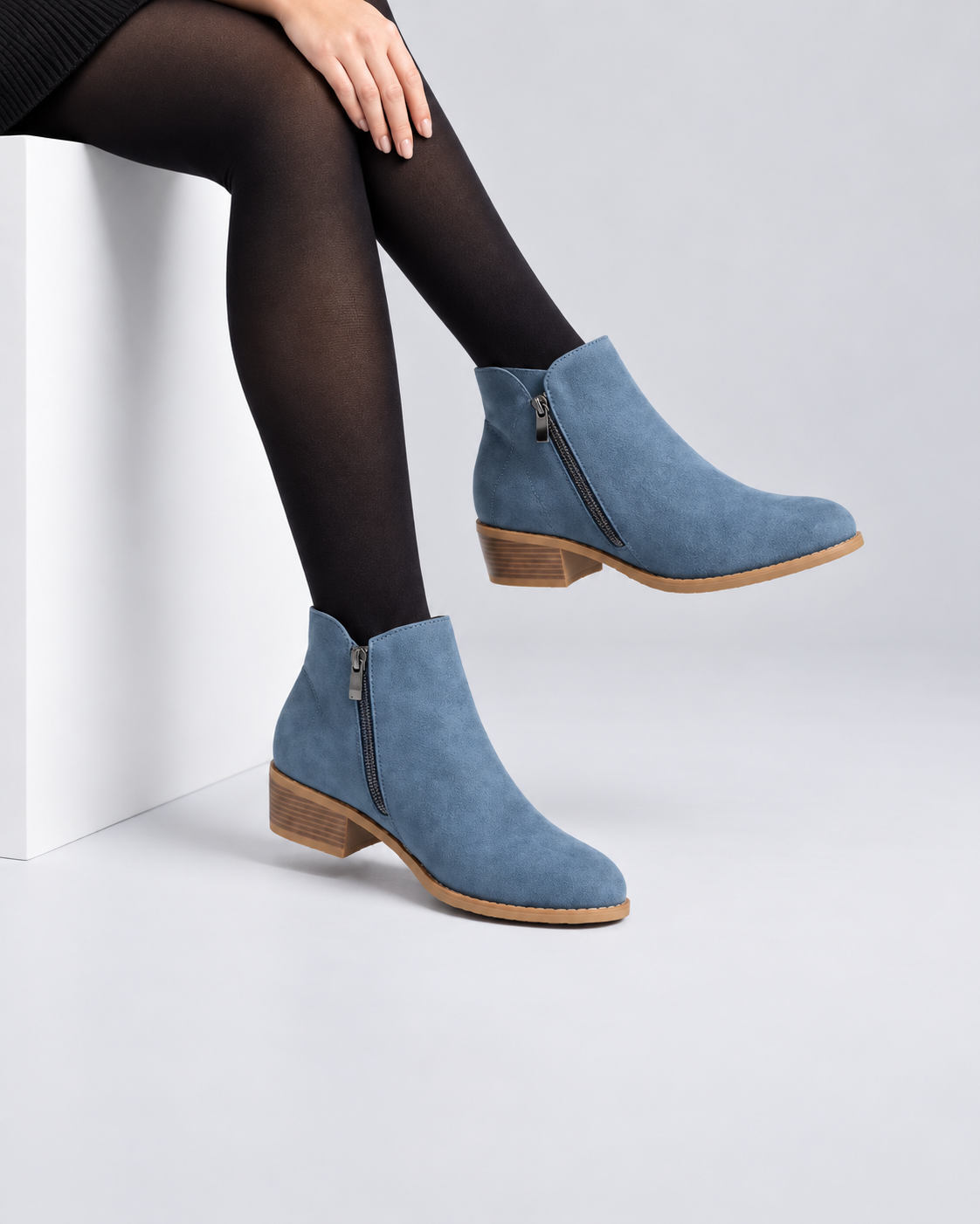 Women's Structured Leather Ankle Boots with Low Block Heel