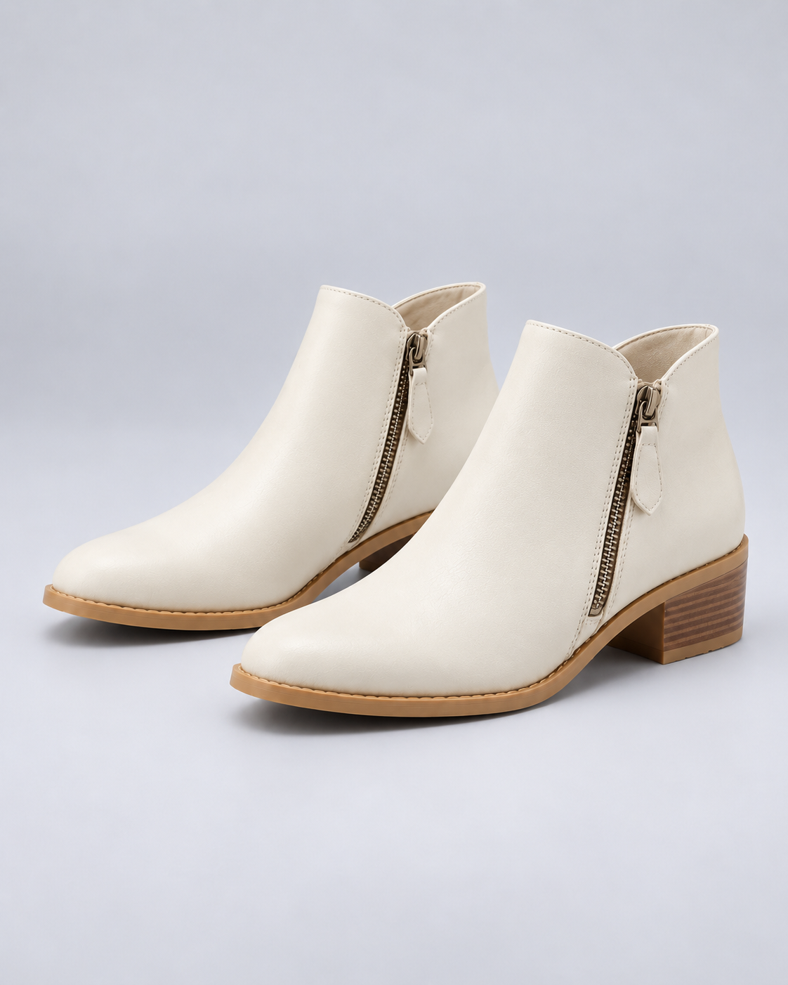 Women's Structured Leather Ankle Boots with Low Block Heel