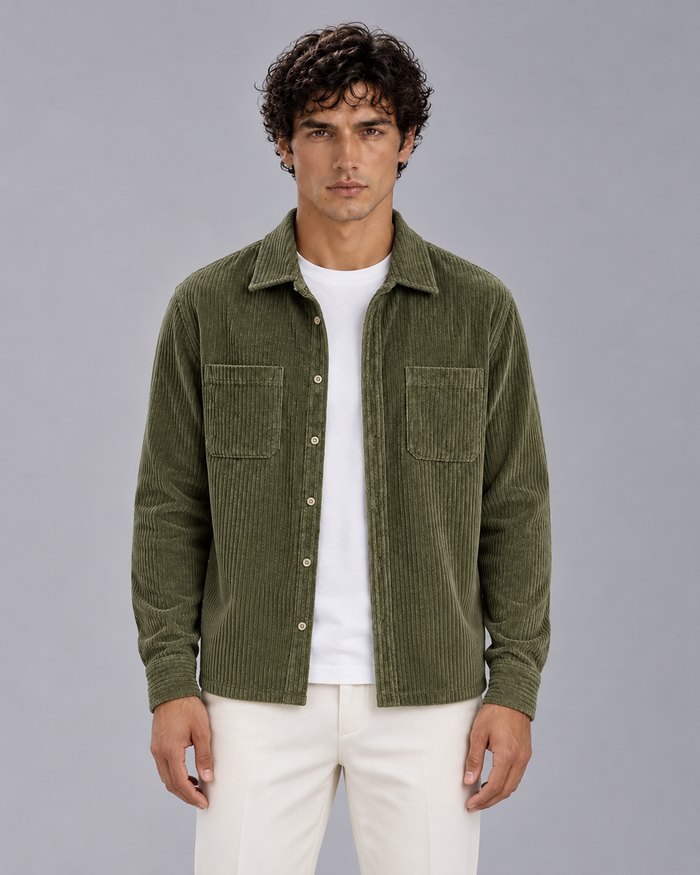 Men's Ribbed Corduroy Overshirt Jacket | Long Sleeve with Layering Top