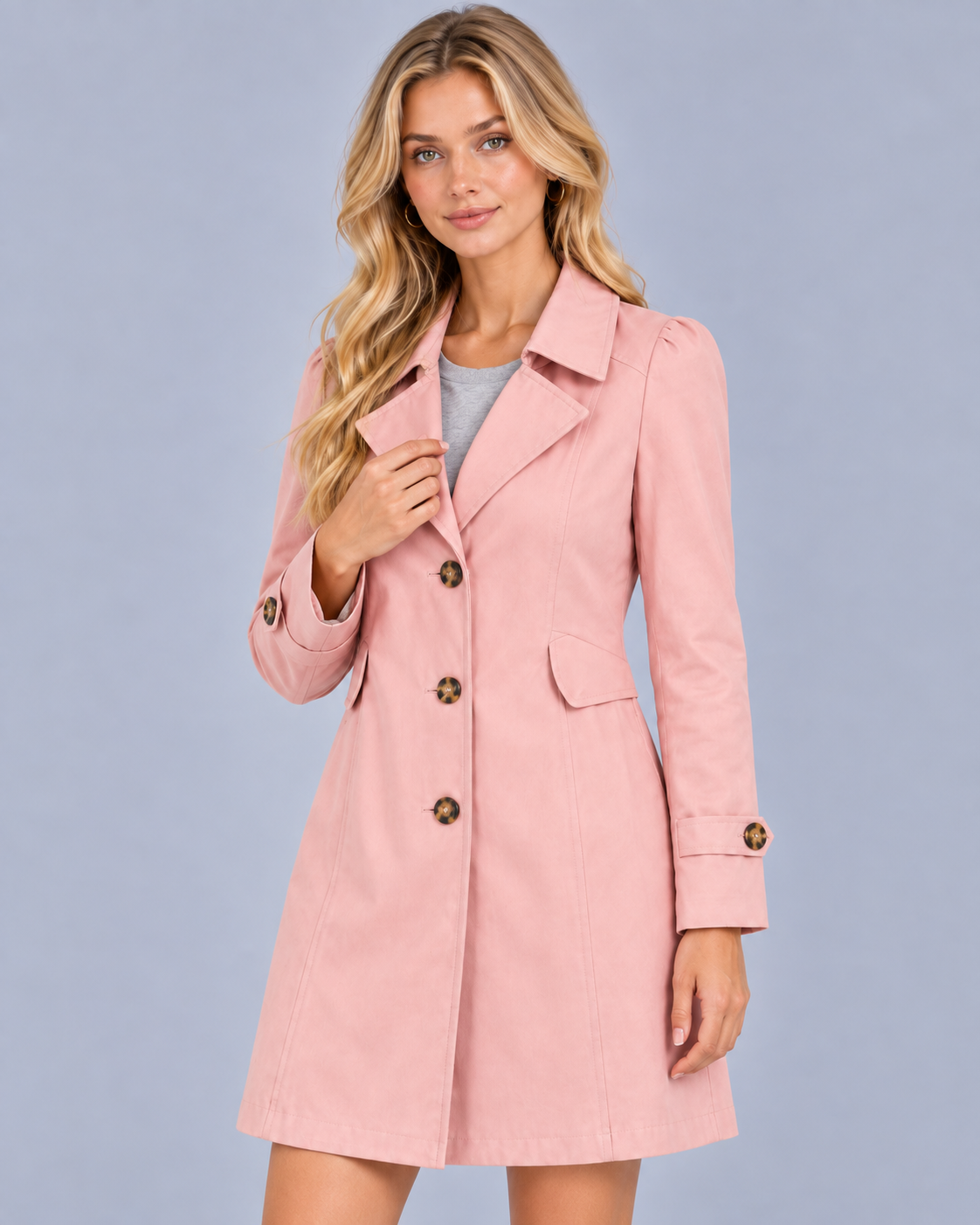 Women’s Short Trench Coat – Tailored Button Front Jacket