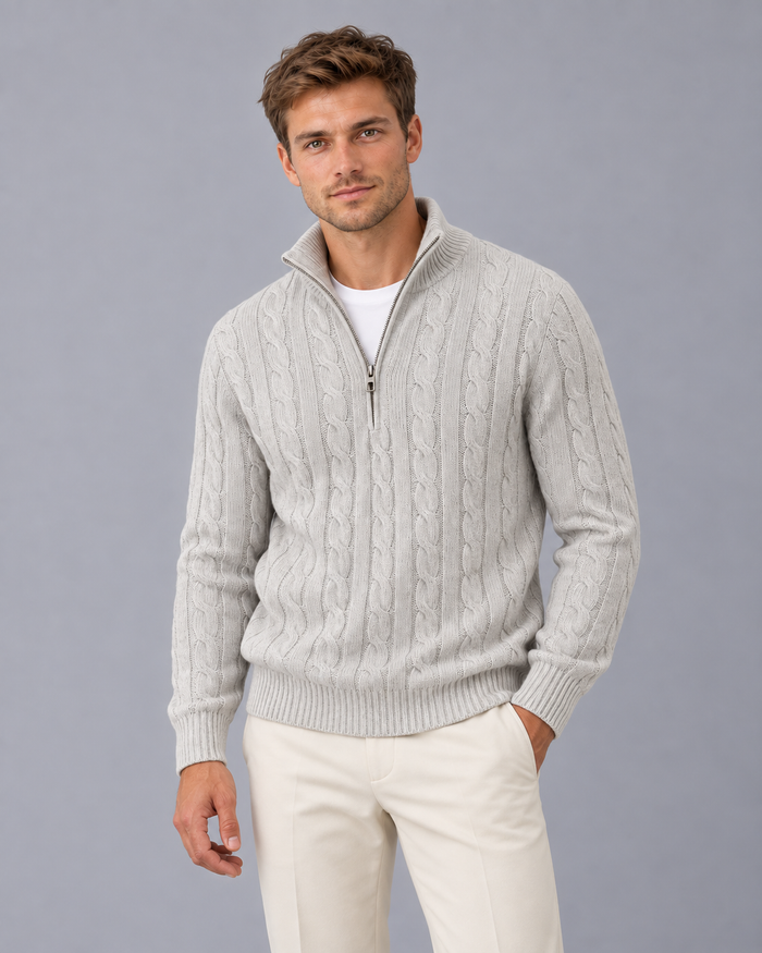 Men's Cable Knit Quarter Zip Sweater | Smart Jumper Fit
