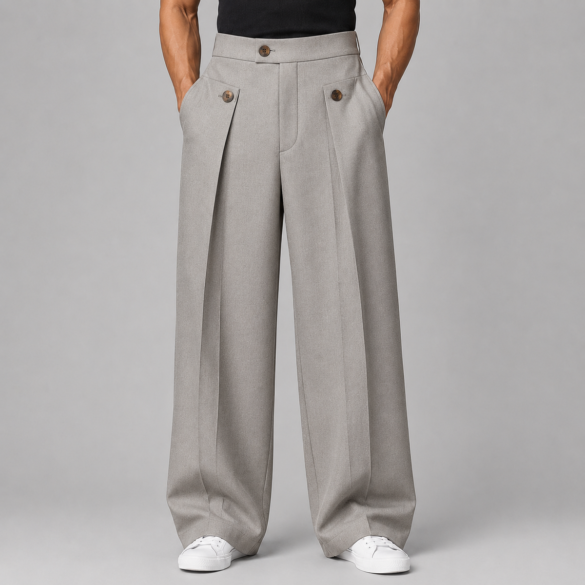 Men's High-Waisted Pleated Tailored Trousers