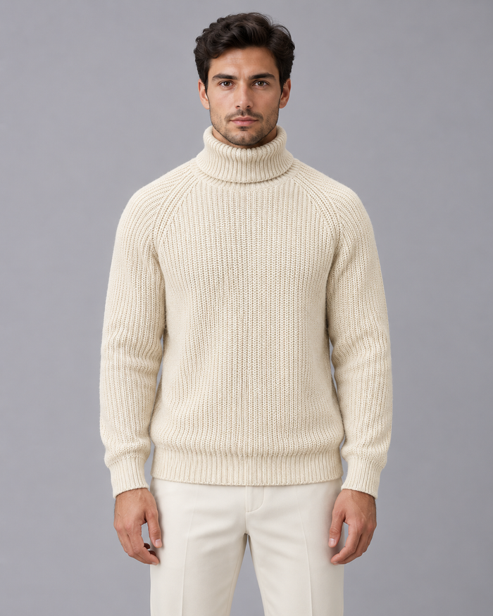 Men's Chunky Knit Turtleneck Sweater | Winter Jumper with Relaxed Fit