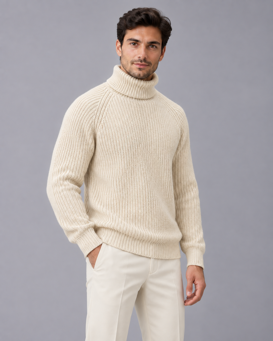 Men's Chunky Knit Turtleneck Sweater | Winter Jumper with Relaxed Fit