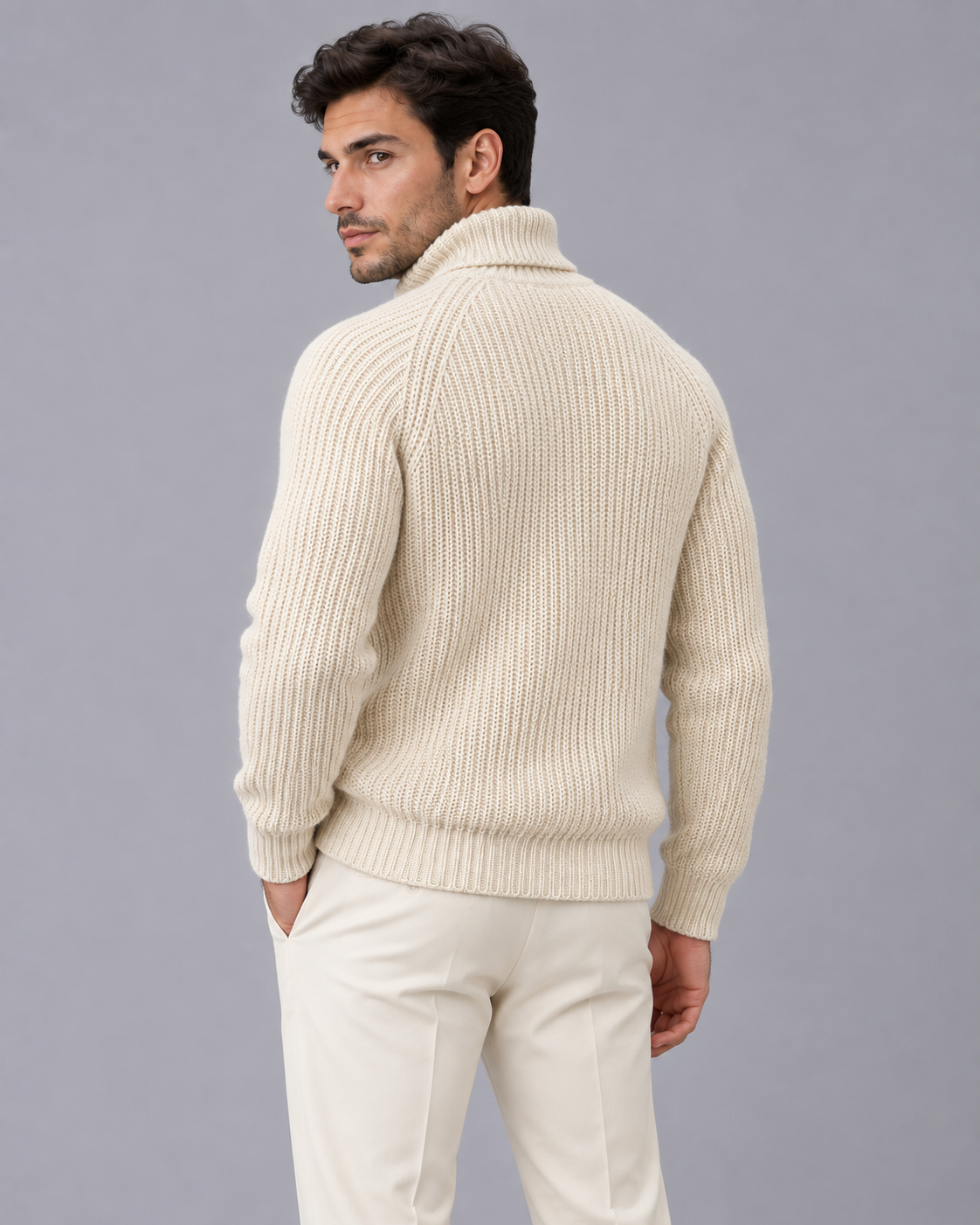 Men's Chunky Knit Turtleneck Sweater | Winter Jumper with Relaxed Fit