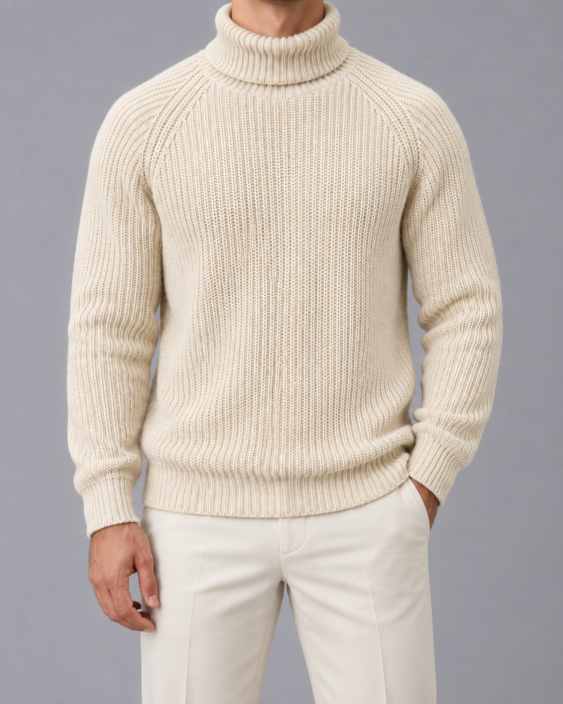 Men's Chunky Knit Turtleneck Sweater | Winter Jumper with Relaxed Fit