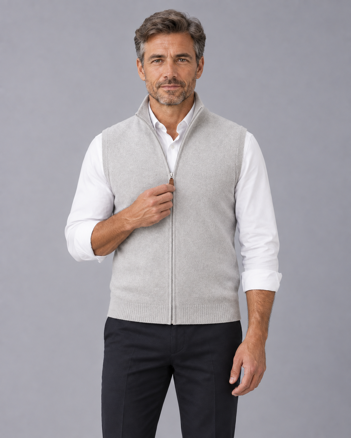 Men's Soft 100% Cashmere Gilet | Lightweight Full Zip-Up Vest