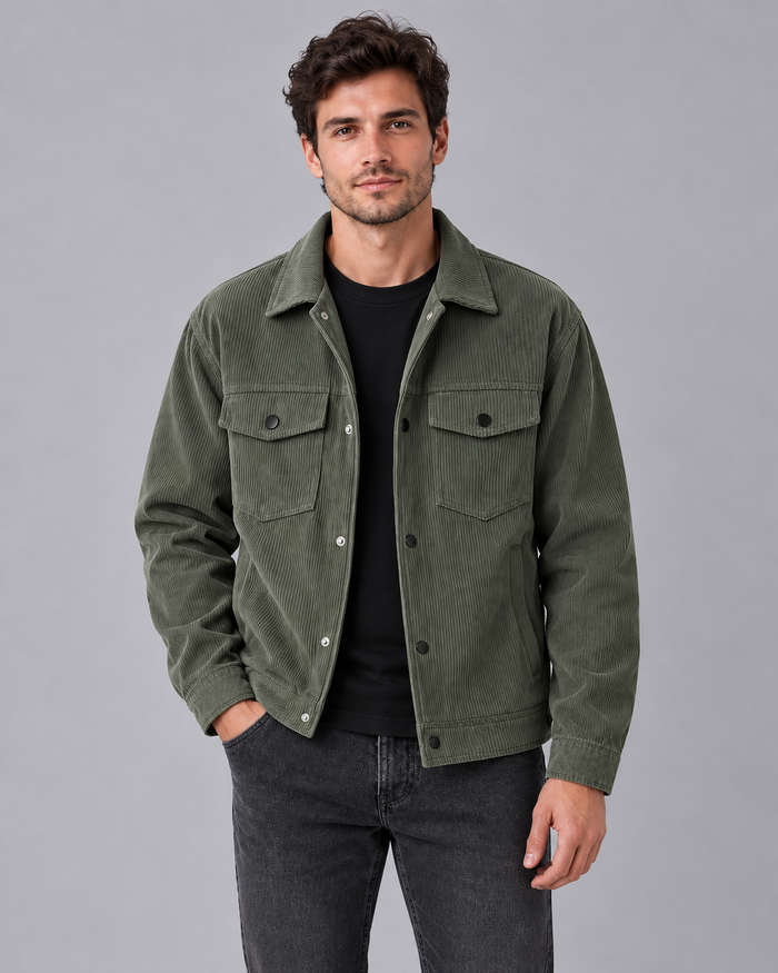 Men's Corduroy Workwear Jacket | Button-Up Multi-Pocket Overshirt