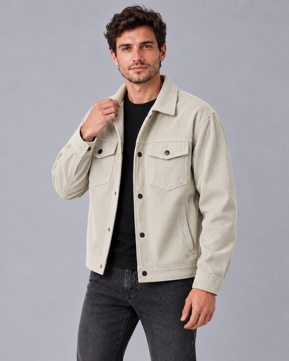 Men's Corduroy Workwear Jacket | Button-Up Multi-Pocket Overshirt