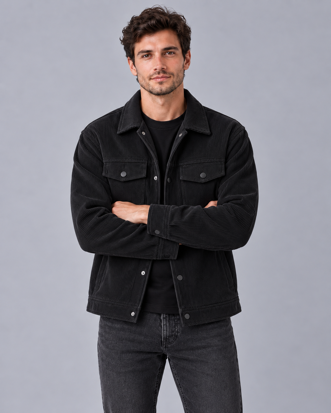 Men's Corduroy Workwear Jacket | Button-Up Multi-Pocket Overshirt