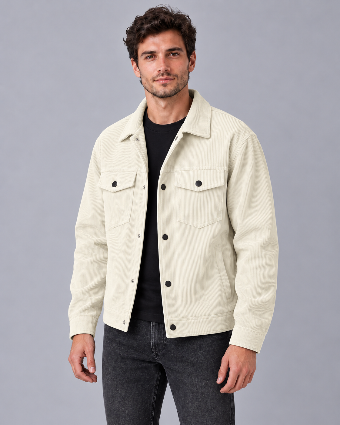 Men's Corduroy Workwear Jacket | Button-Up Multi-Pocket Overshirt