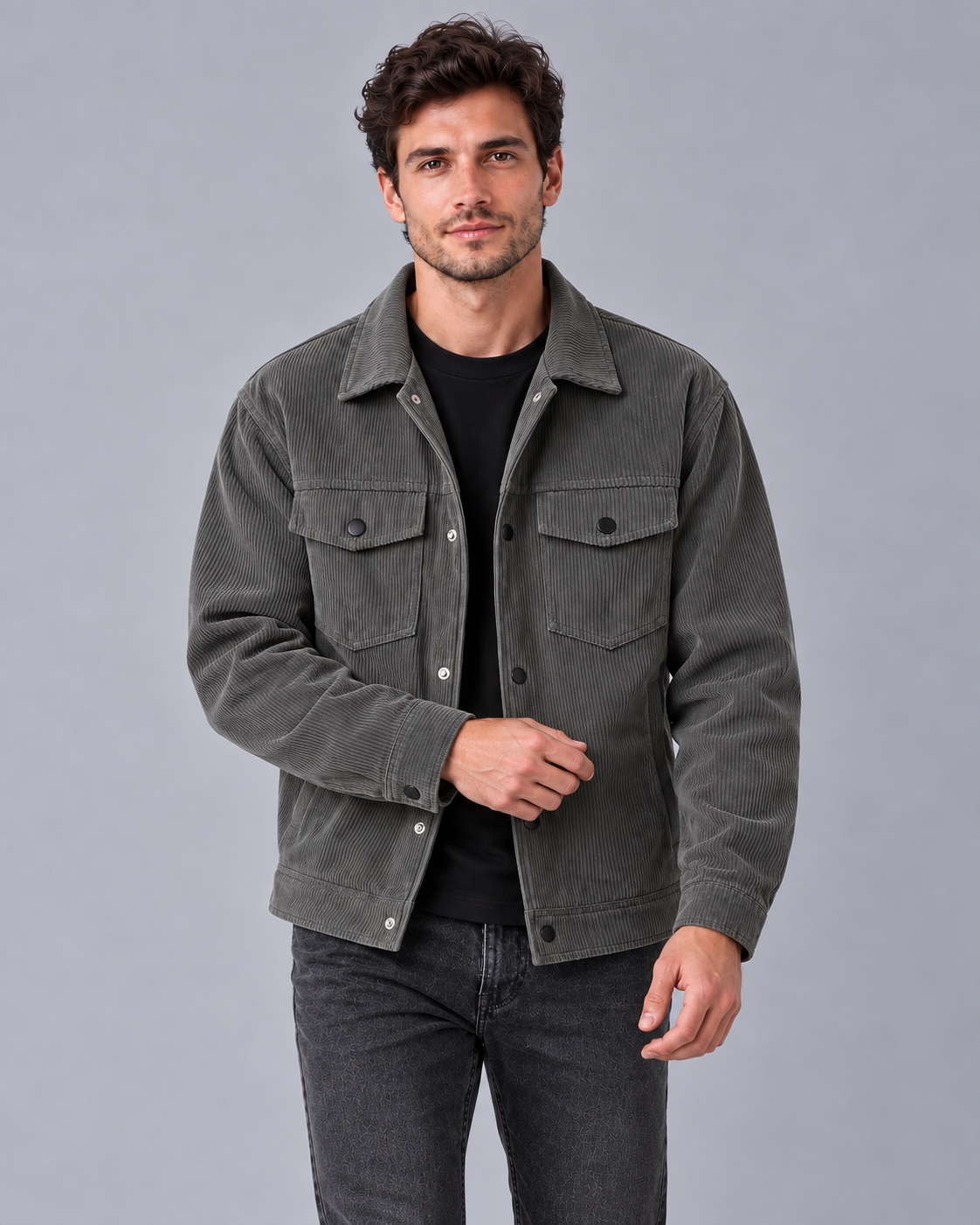 Men's Corduroy Workwear Jacket | Button-Up Multi-Pocket Overshirt