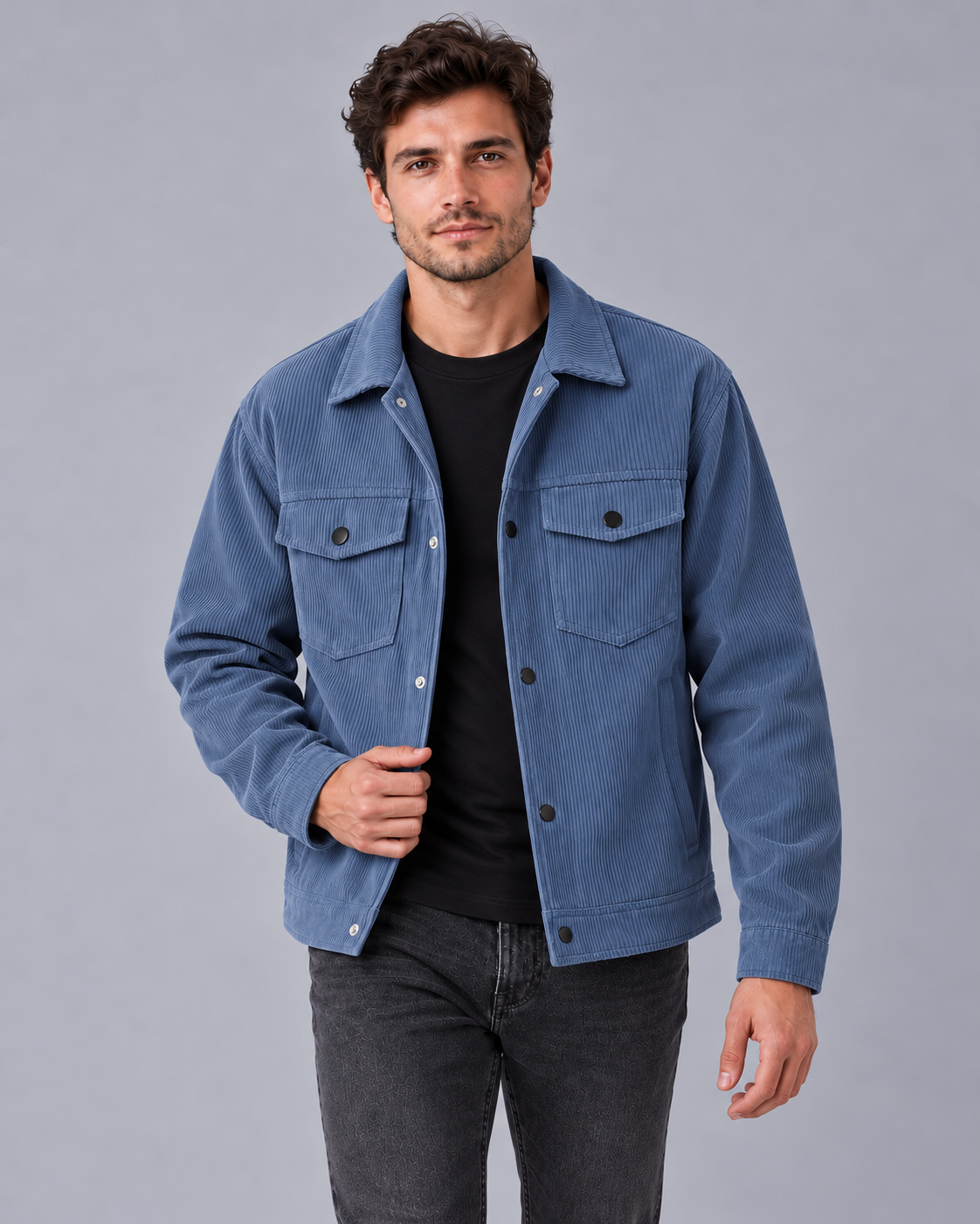 Men's Corduroy Workwear Jacket | Button-Up Multi-Pocket Overshirt