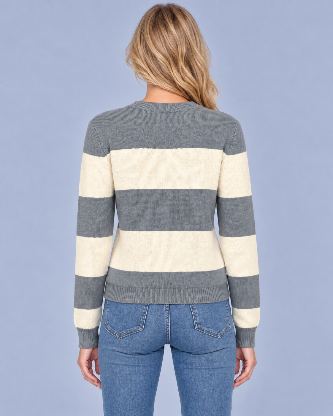 Women's Colour Block Sweater with Round Neck Long-sleeve Pullover