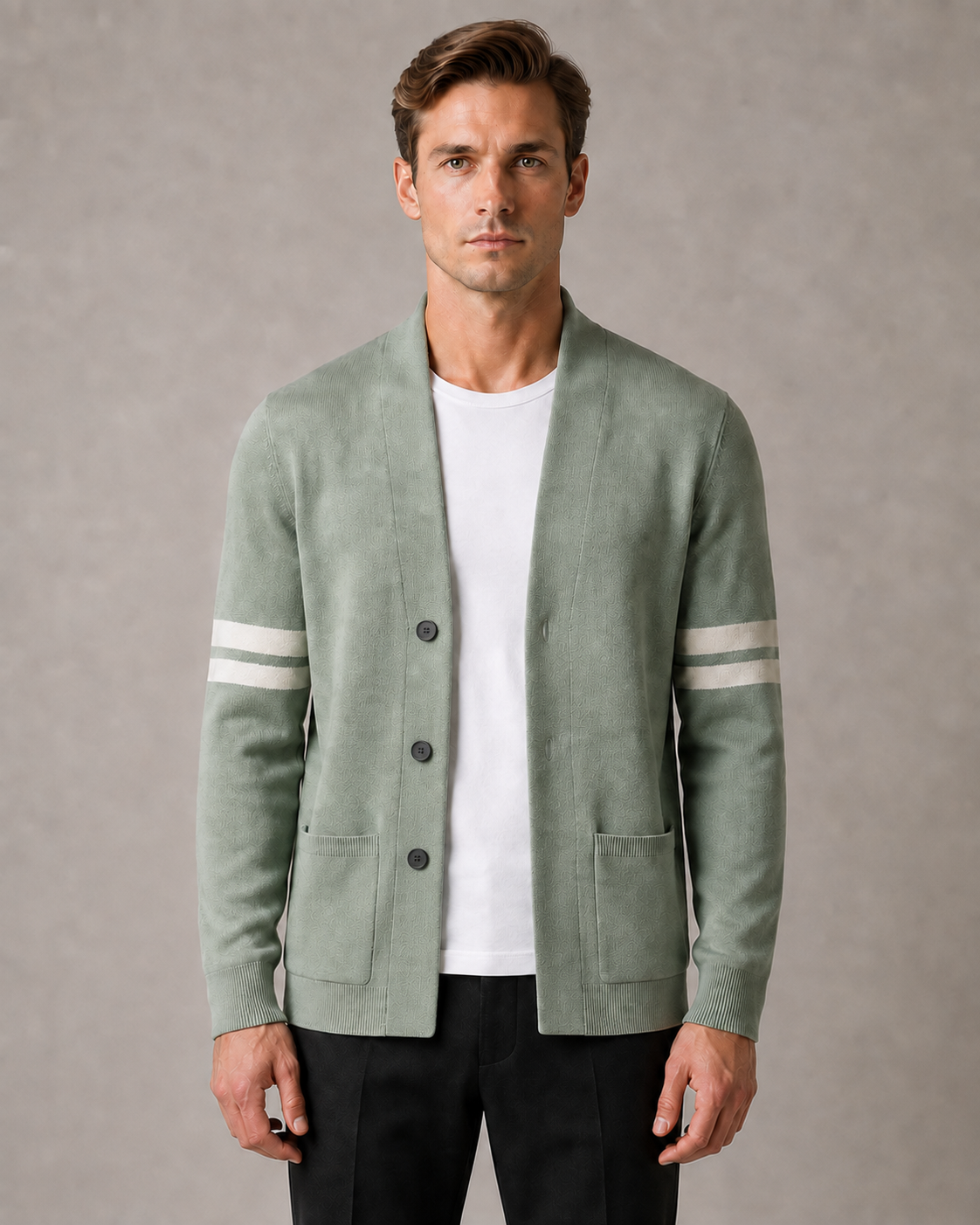 Men's Merino Stripe Front-Button Cardigan