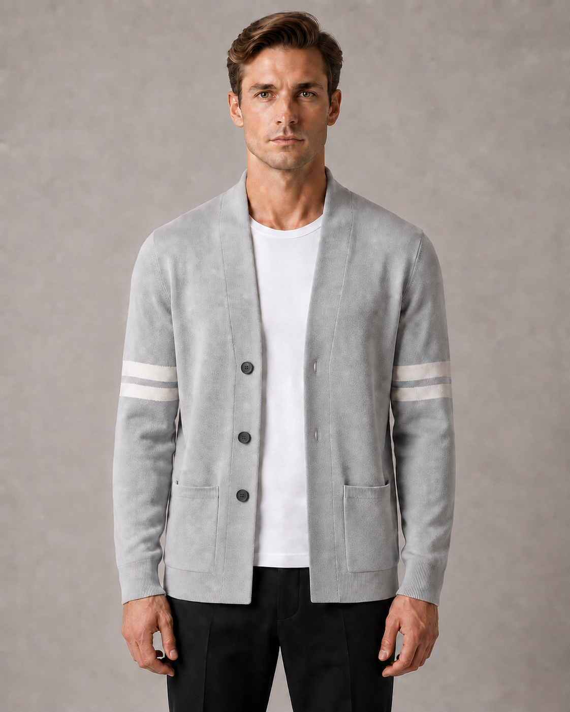 Men's Merino Stripe Front-Button Cardigan