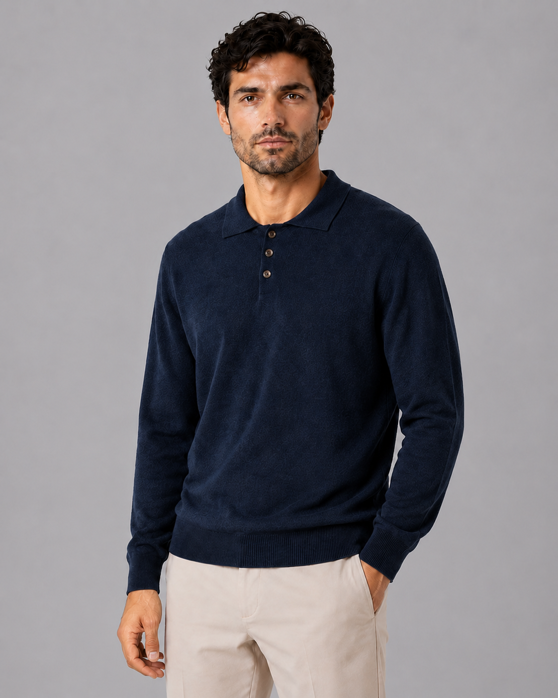 100% Cashmere Crewneck Polo Sweater
